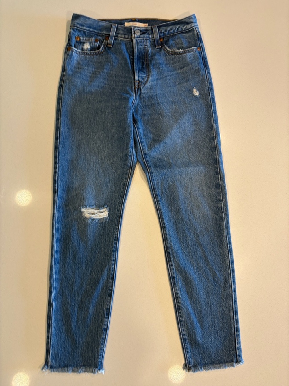 Women's Blue Straight-Leg Distressed Jeans